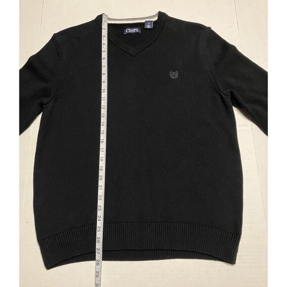 Mens Chaps V-Neck Sweater Tight Knit Long Sleeve 100% Cotton Black Sz Large EUC - Picture 10 of 11